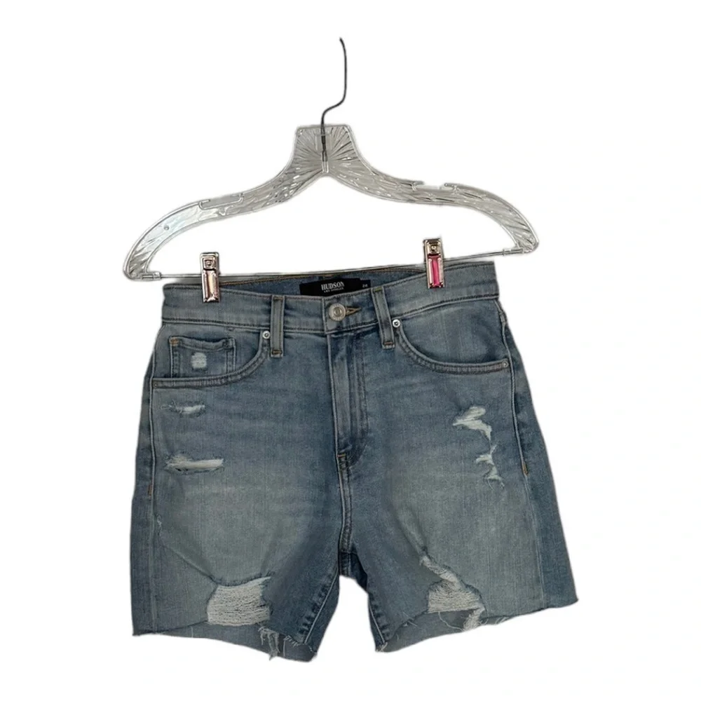 Hudson Jeans Devon High-Rise Distressed Biker Shorts in‎ Lift Me Up Size 24 New